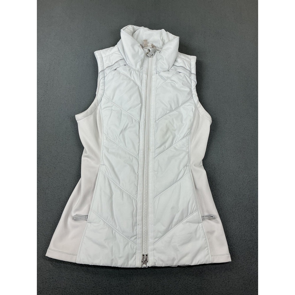 Athleta Vest Womens XS White Quilted Insulated Full Zip Fleece Lined Pockets